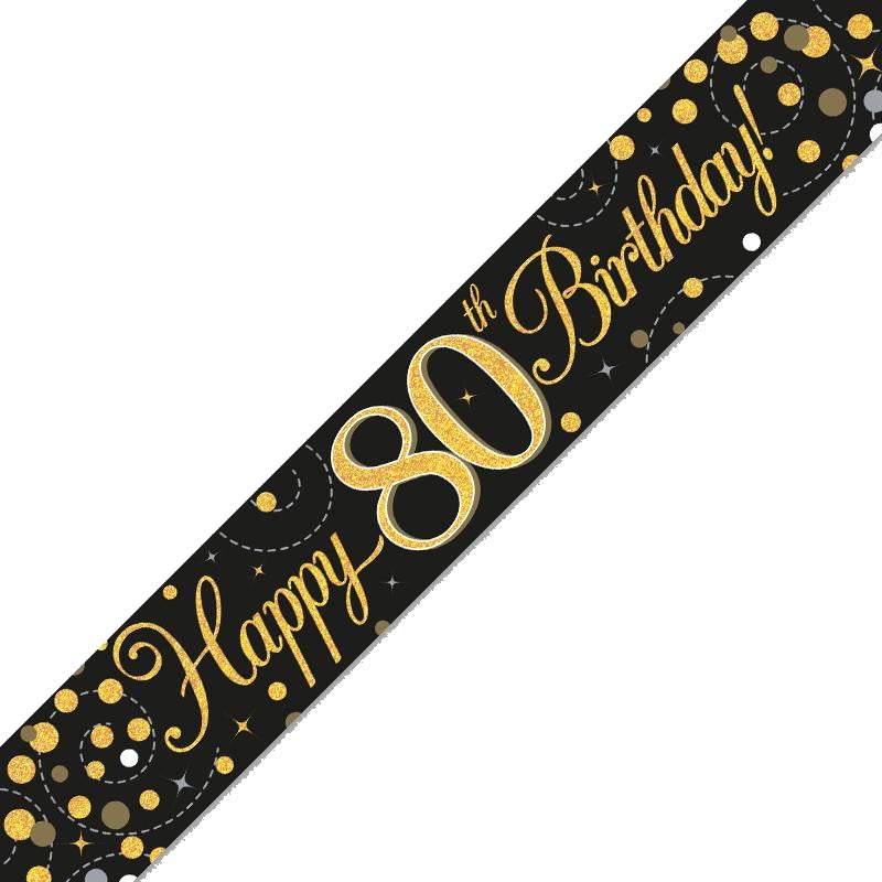 Black and Gold 80th Birthday Foil Banners