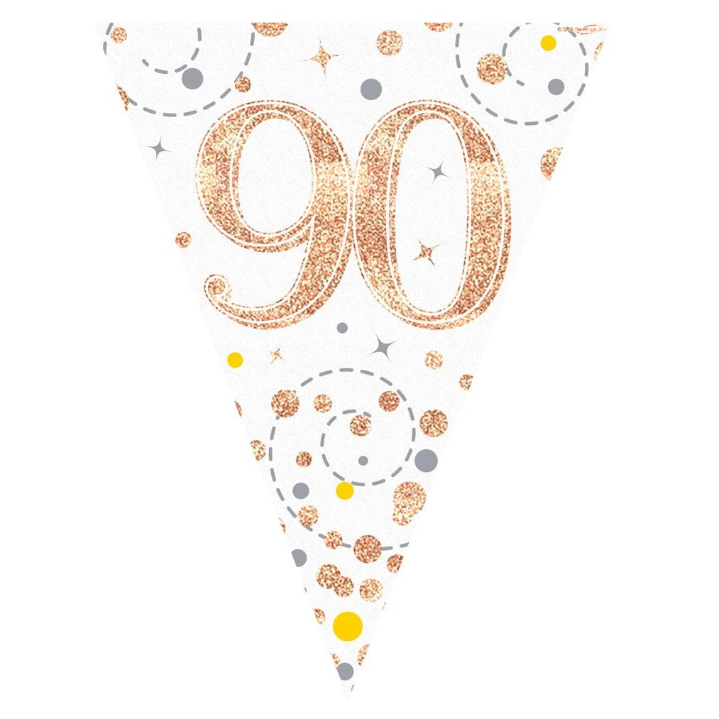 Rose Gold Confetti 90th Birthday Bunting Banner