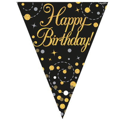 Black and Gold Happy Birthday Bunting Banners