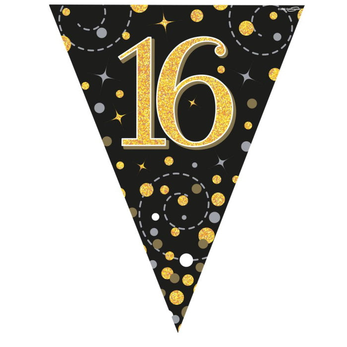 Black and Gold 16th Birthday Bunting Banners