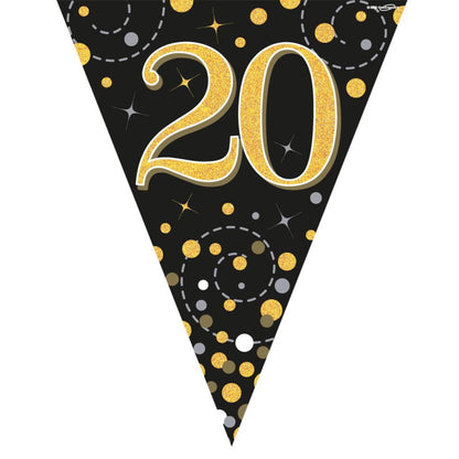 Black and Gold 20th Birthday Bunting Banners