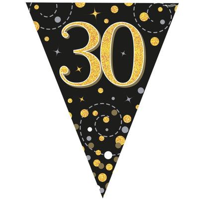 Black and Gold 30th Birthday Bunting Banners