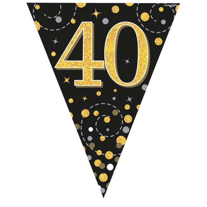 Black and Gold 40th Birthday Bunting Banners