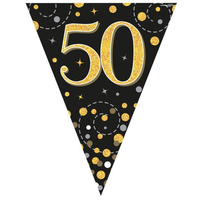 Black and Gold 50th Birthday Bunting Banners