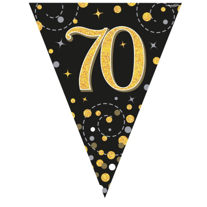 Black and Gold 70th Birthday Bunting Banners