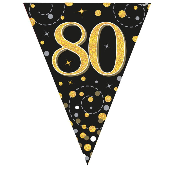 Black and Gold 80th Birthday Bunting Banners