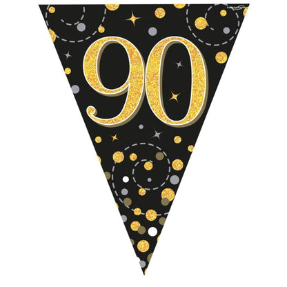 Black and Gold 90th Birthday Bunting Banners