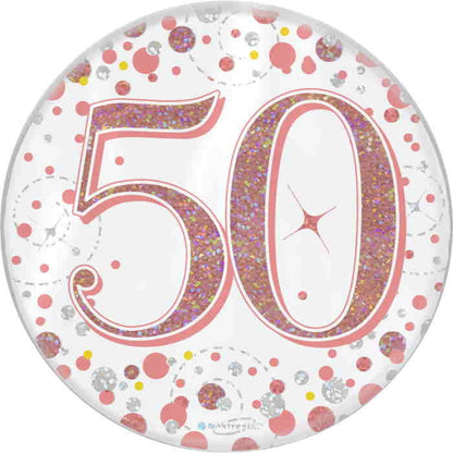 Rose Gold Holographic 50th Birthday Badge