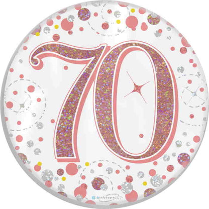 Rose Gold Holographic 70th Birthday Badge