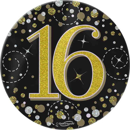 Black and Gold Holographic 16th Birthday Badge