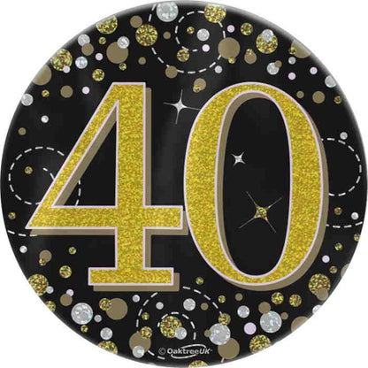 Black and Gold Holographic 40th Birthday Badge