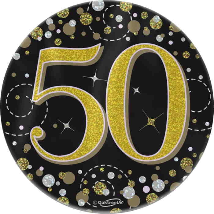 Black and Gold Holographic 50th Birthday Badge