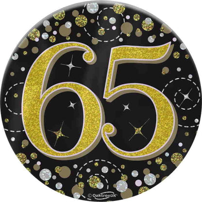 Black and Gold Holographic 65th Birthday Badge