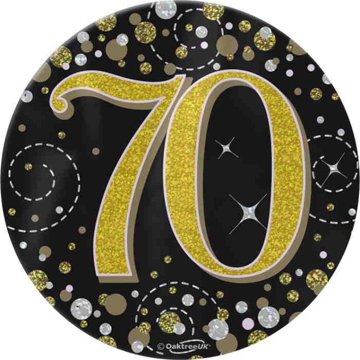 Black and Gold Holographic 70th Birthday Badge