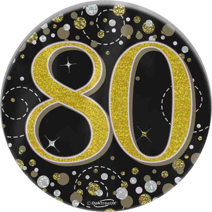 Black and Gold Holographic 80th Birthday Badge