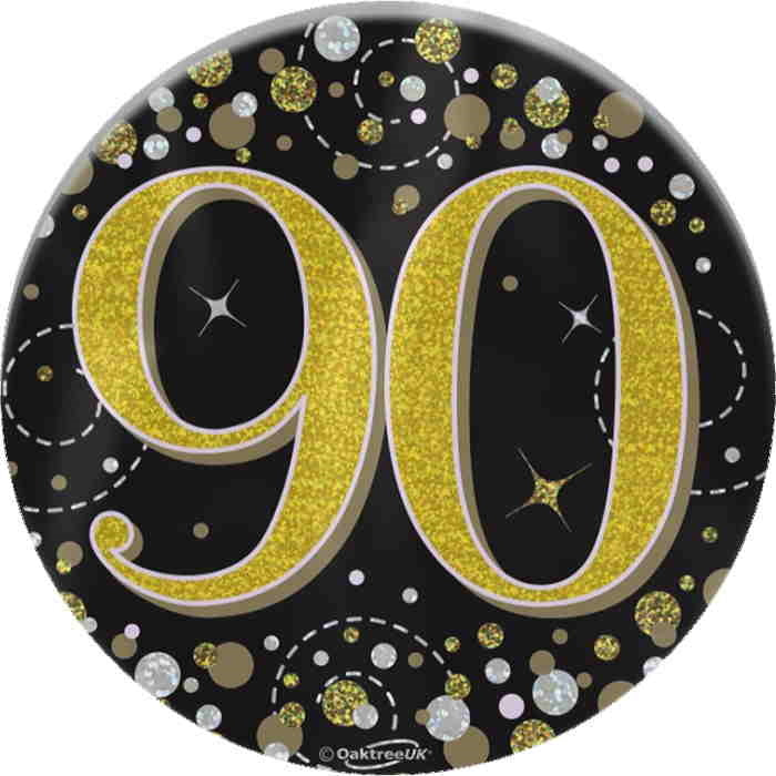 Black and Gold Holographic 90th Birthday Badge