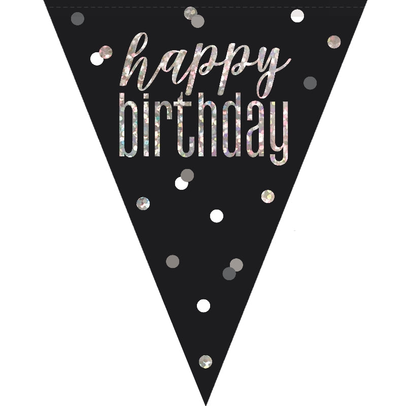 Black and Silver Happy Birthday Bunting Banners