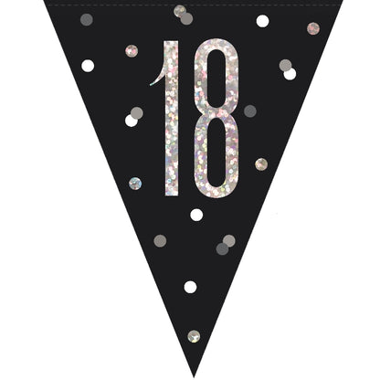 Black and Silver 18th Birthday Bunting Banners