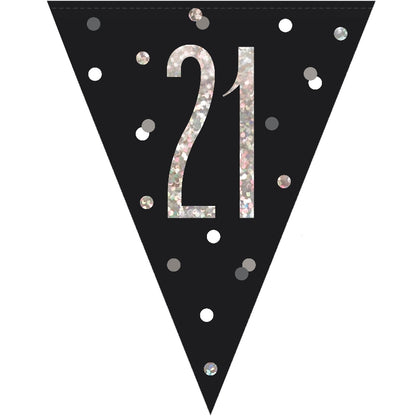 Black and Silver 21st Birthday Bunting Banners