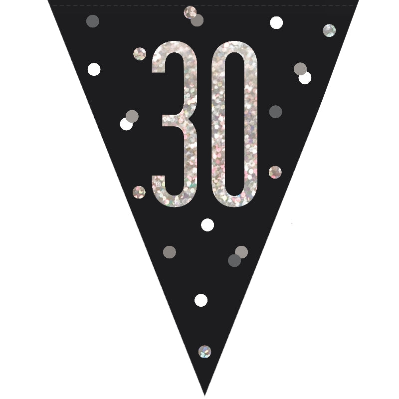 Black and Silver 30th Birthday Bunting Banners