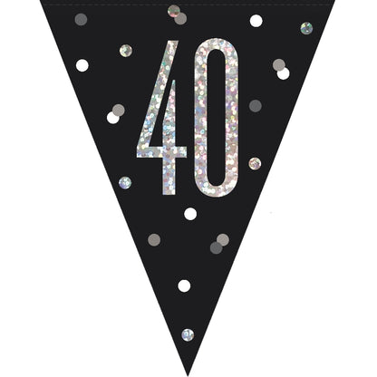 Black and Silver 40th Birthday Bunting Banners