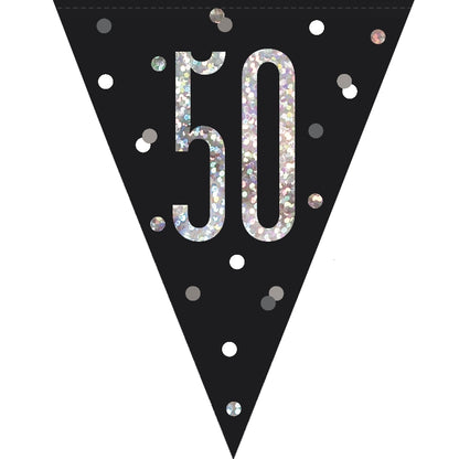 Black and Silver 50th Birthday Bunting Banners