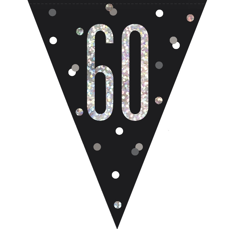 Black and Silver 60th Birthday Bunting Banners