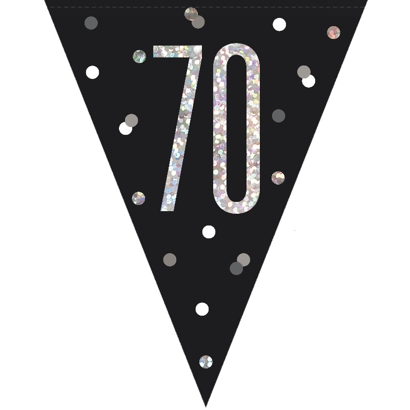 Black and Silver 70th Birthday Bunting Banners