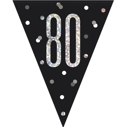 Black and Silver 80th Birthday Bunting Banners