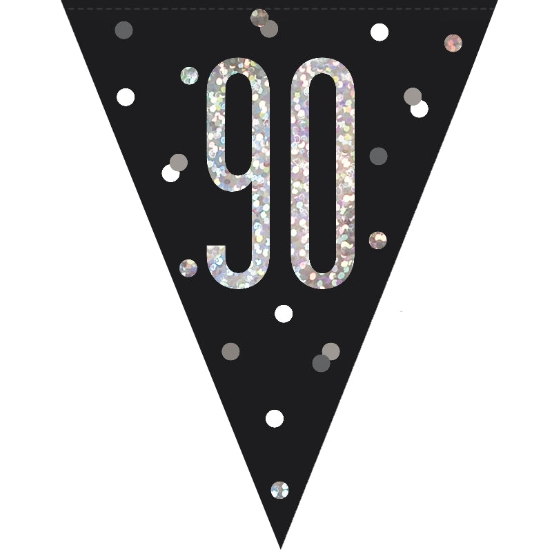 Black and Silver 90th Birthday Bunting Banners