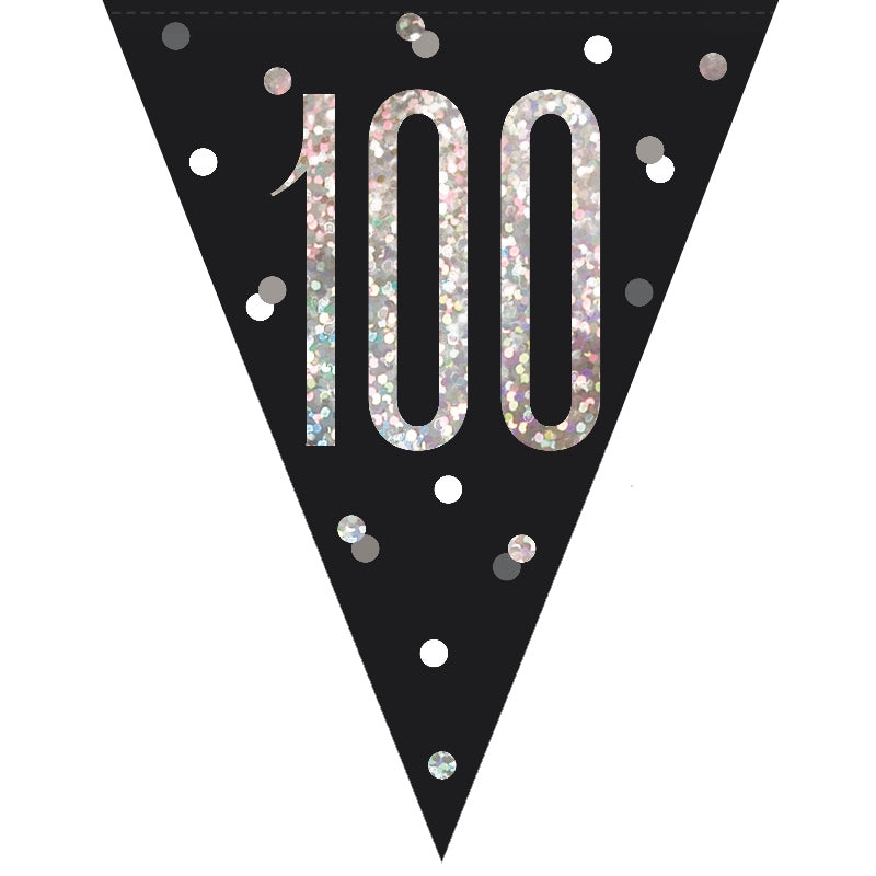 Black and Silver 100th Birthday Bunting Banners