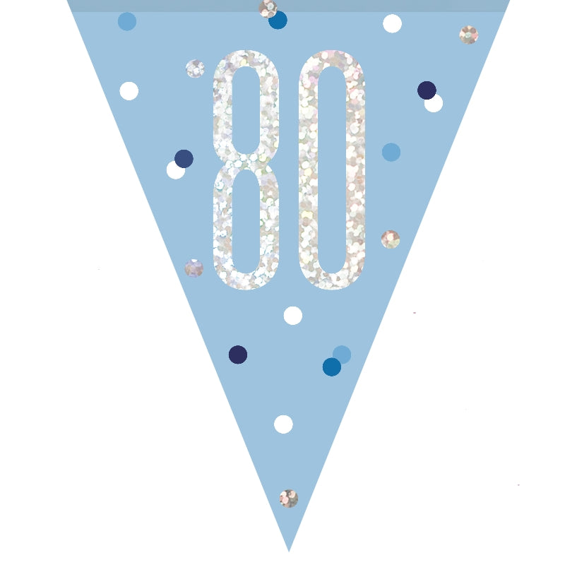 Blue and Silver 80th Birthday Bunting Banners