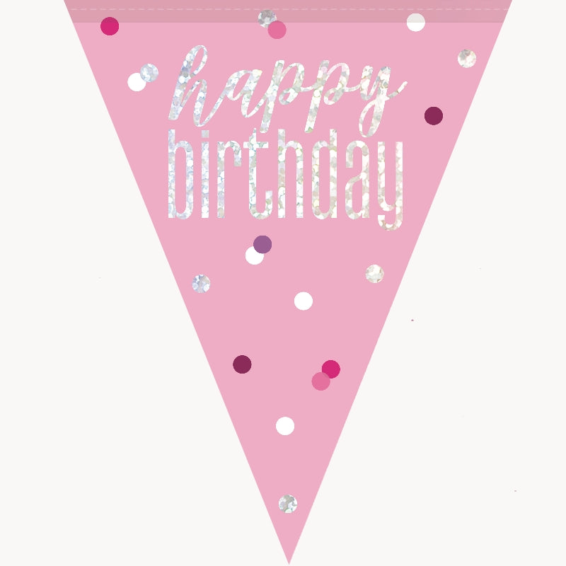 Pink and Silver Birthday & Age Milestone Bunting Banners