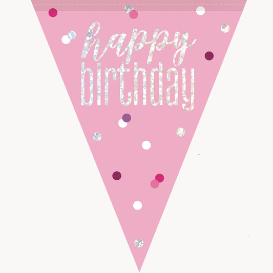 Pink and Silver Birthday & Age Milestone Bunting Banners