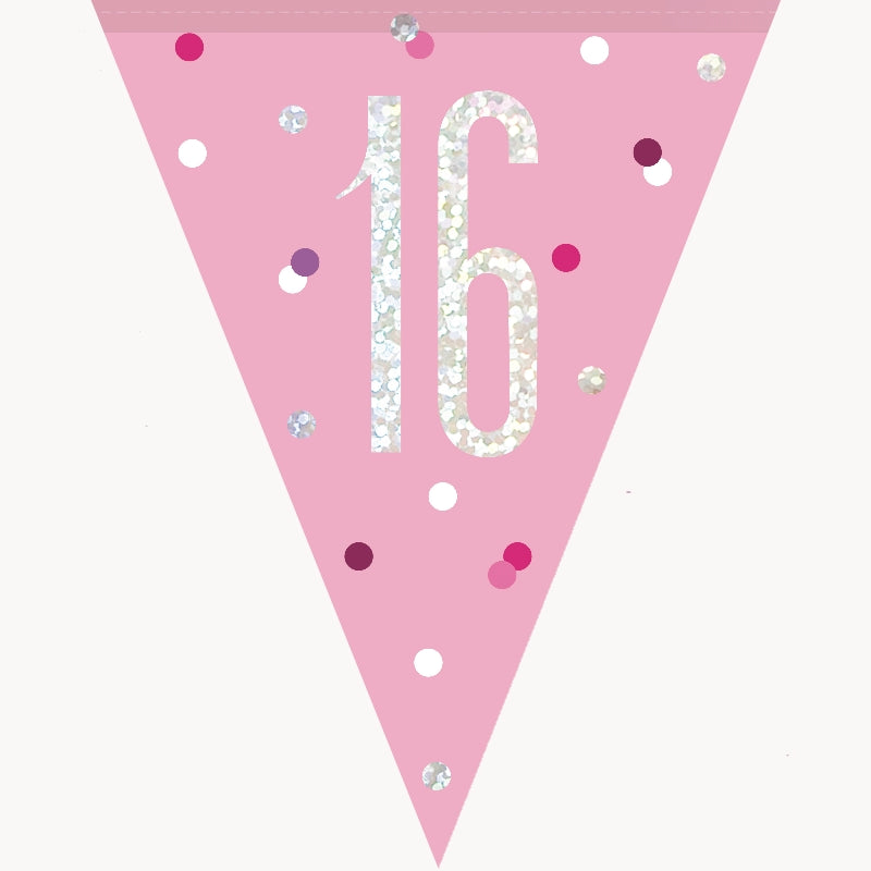 Pink and Silver 16th Birthday Bunting Banner