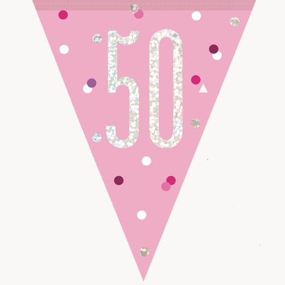 Pink and Silver 50th Birthday Bunting Banner