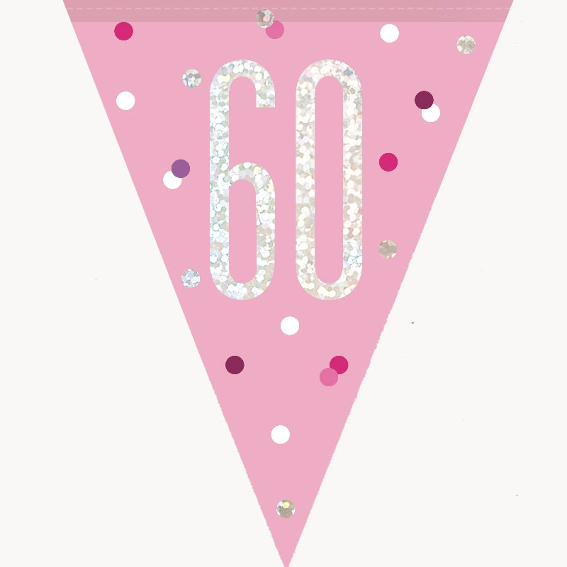 Pink and Silver 60th Birthday Bunting Banner