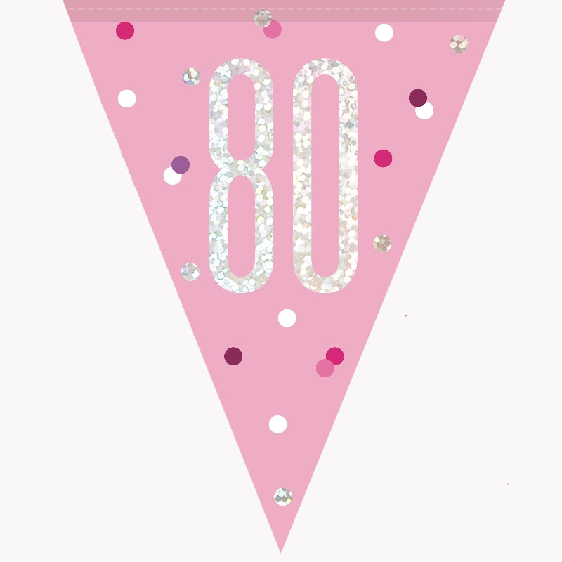 Pink and Silver 80th Birthday Bunting Banner