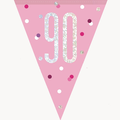 Pink and Silver 90th Birthday Bunting Banner