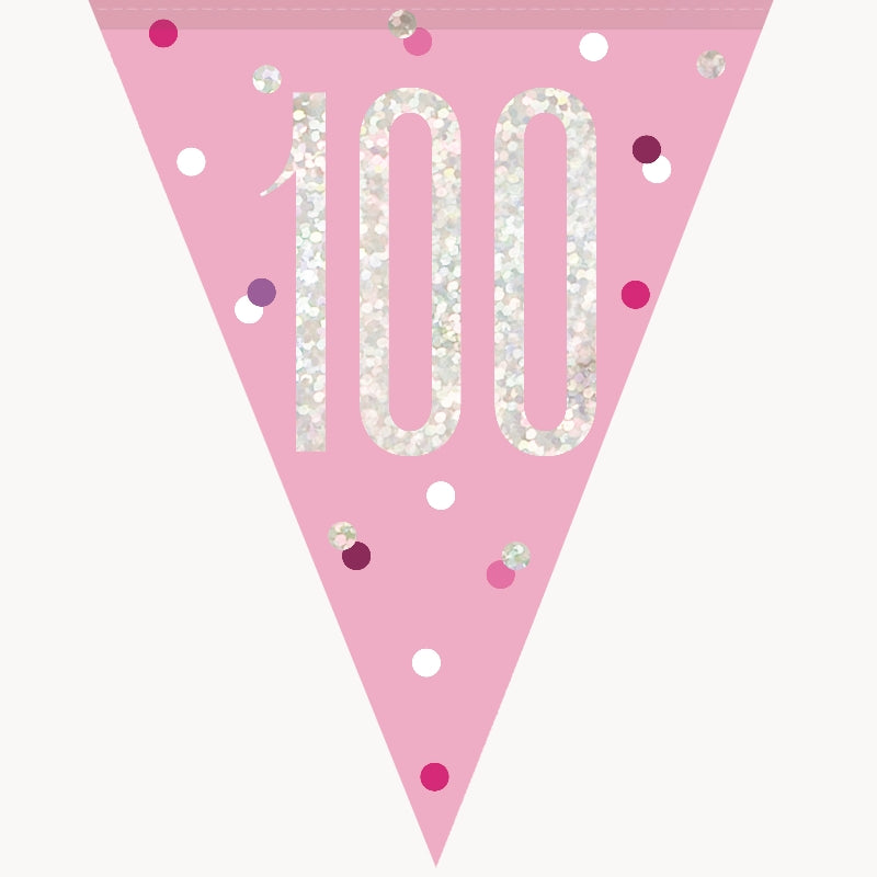 Pink and Silver 100th Birthday Bunting Banner