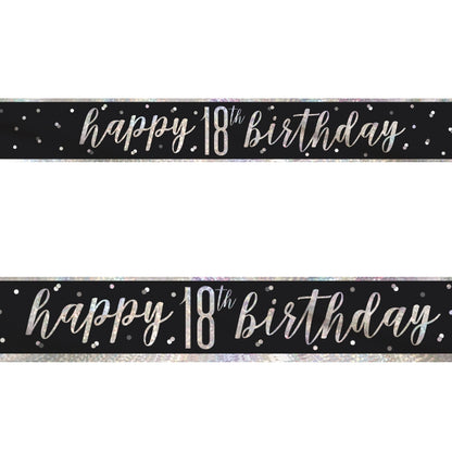 Black and Silver 18th Birthday Foil Banners