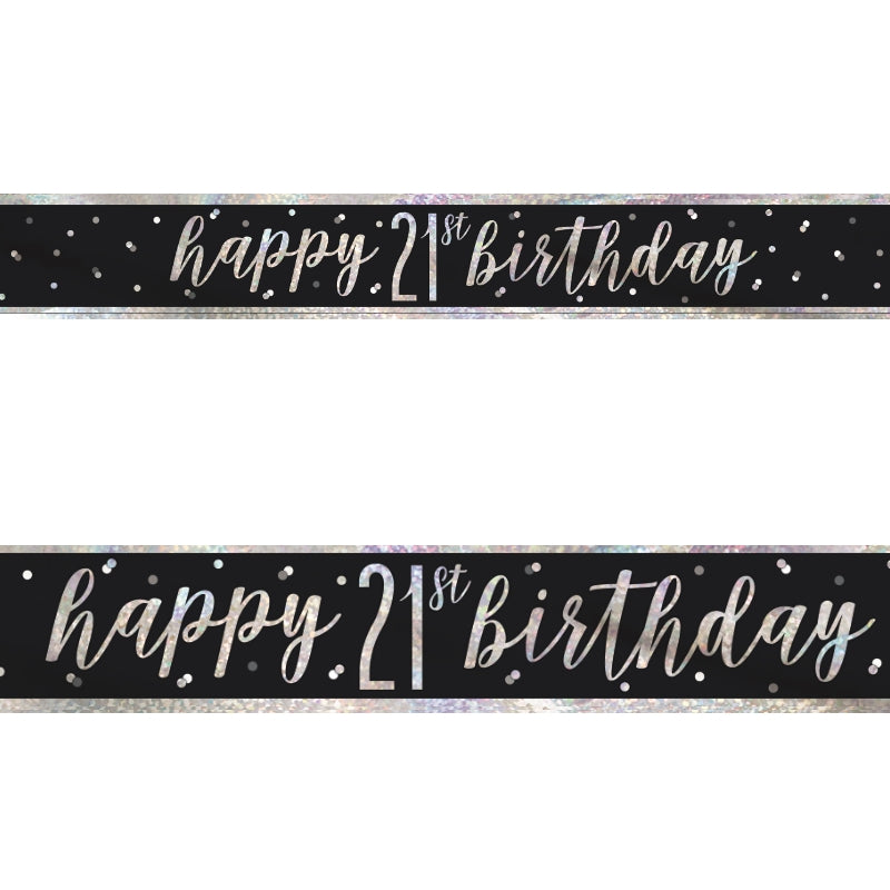 Black and Silver 21st Birthday Foil Banners