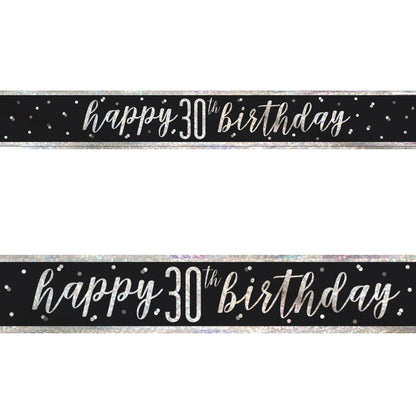 Black and Silver 30th Birthday Foil Banners