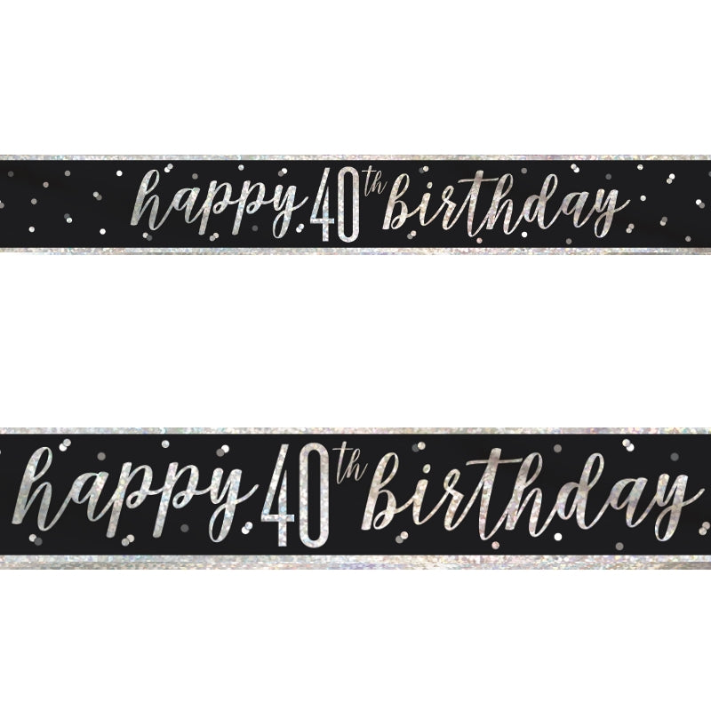 Black and Silver 40th Birthday Foil Banners