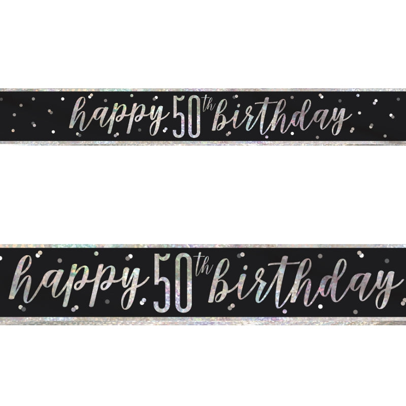 Black and Silver 50th Birthday Foil Banners