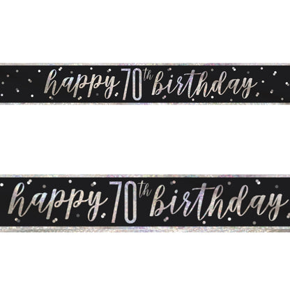 Black and Silver 70th Birthday Foil Banners