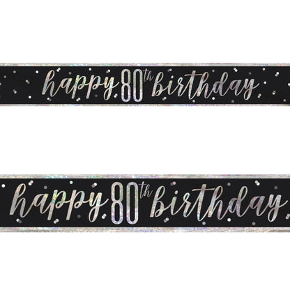 Black and Silver 80th Birthday Foil Banners