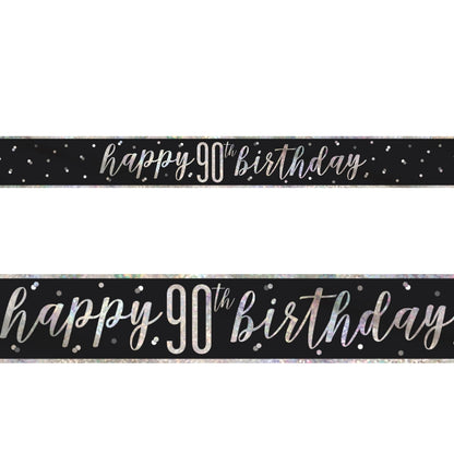 Black and Silver 90th Birthday Foil Banners