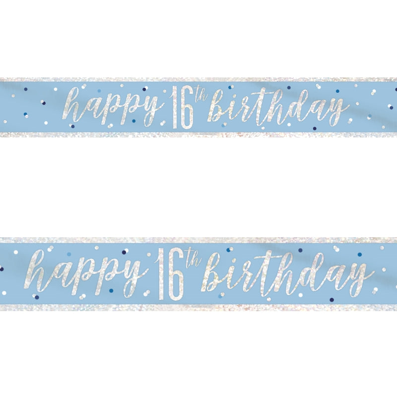 Blue and Silver 16th Birthday Foil Banners