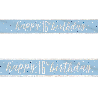 Blue and Silver 16th Birthday Foil Banners